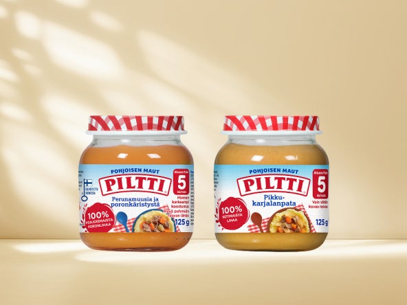 Kaksi lasista Piltti-purkkia 5kk viiteryhmälle